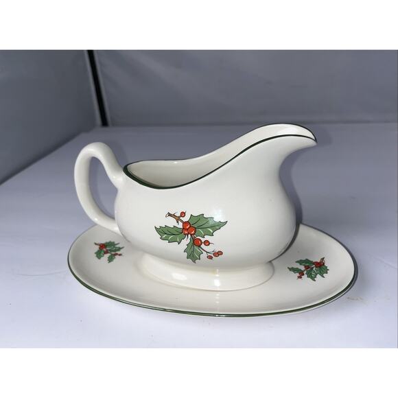Cuthbertson Original Christmas Tree Wide Green Band Gravy Boat With Plate VNT - Picture 5 of 8